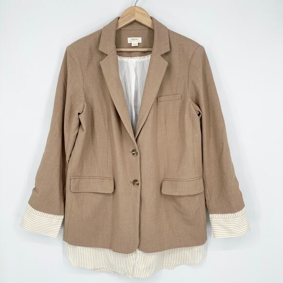 Anthropologie Maeve The Bennet Twofer Blazer Striped Shirttail Hem Jacket Tan - Picture 5 of 16
